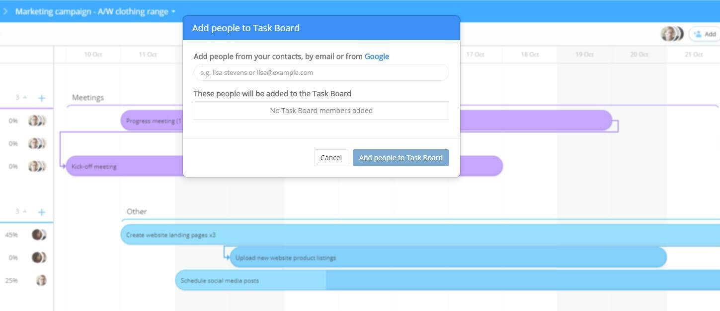 Invite your team to Gantt Timeline