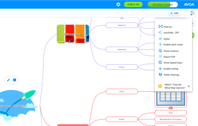 How to find option to enable Public Mind Map Sharing in Ayoa