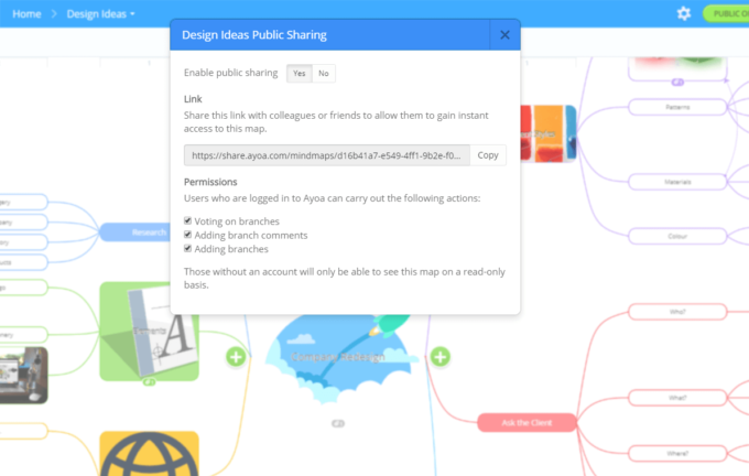 Change permissions for Public Mind Maps in Ayoa