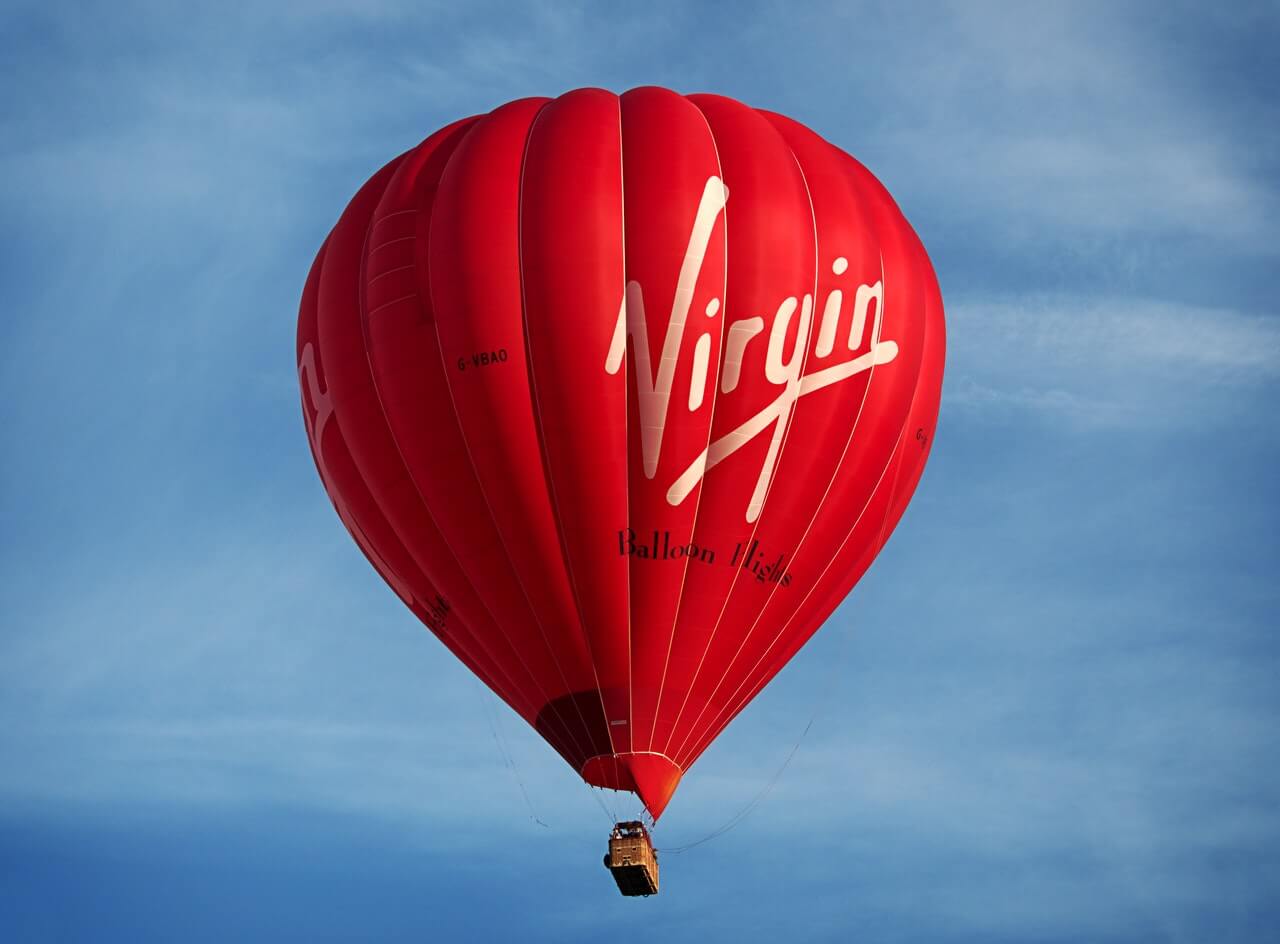 Virgin hot air balloon in sky