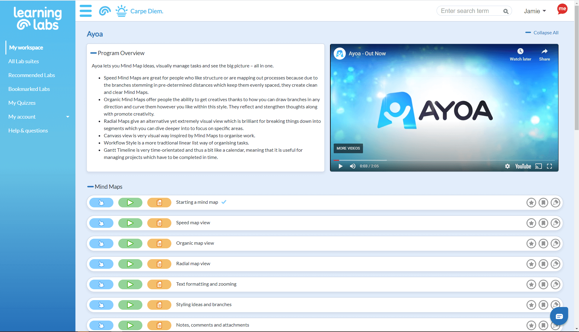 Ayoa lab suite in Learning Labs portal
