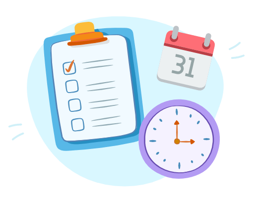 A clock, a planner, and a calendar for organisation