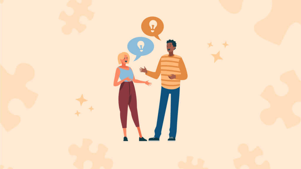 Cartoon man and woman discussing how to support neurodiversity