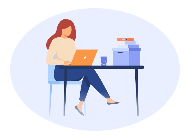 A woman with ADHD at a neat desk with water